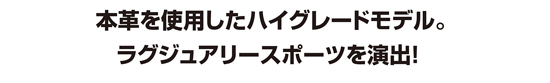 本革を使用したハイグレードモデル。ラグジュアリースポーツを演出! 本革を使用したハイグレードモデル。ラグジュアリースポーツを演出!